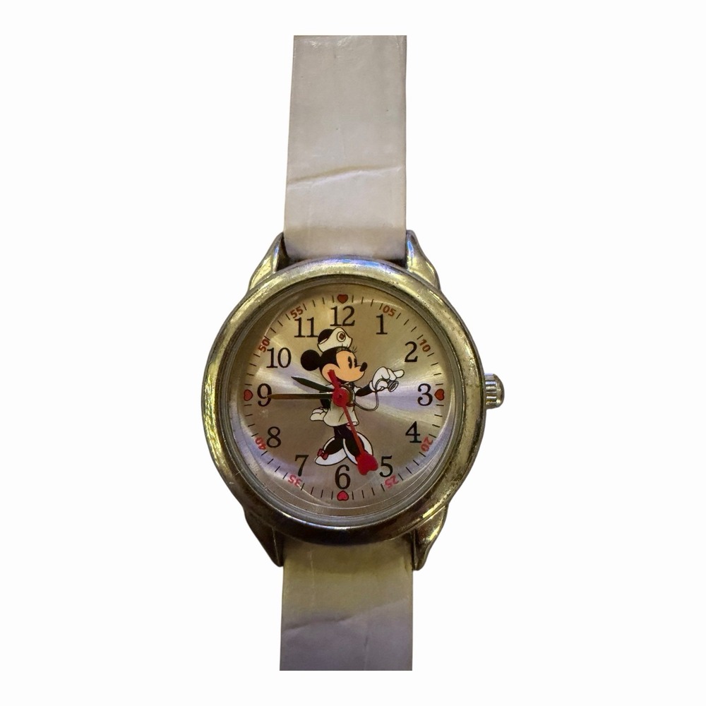 Disney watch Minnie Mouse Nurse MCK308 - MZ8 silver face white band Need Battery